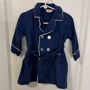 Toddler Navy Double-Breasted Robe with White Piping - Classic Cozy Wear